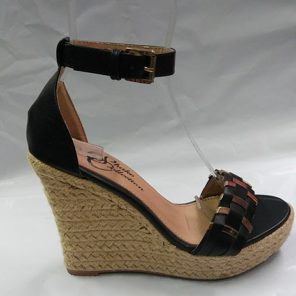 New Open Toe Woven Jute Wrapped Wedge